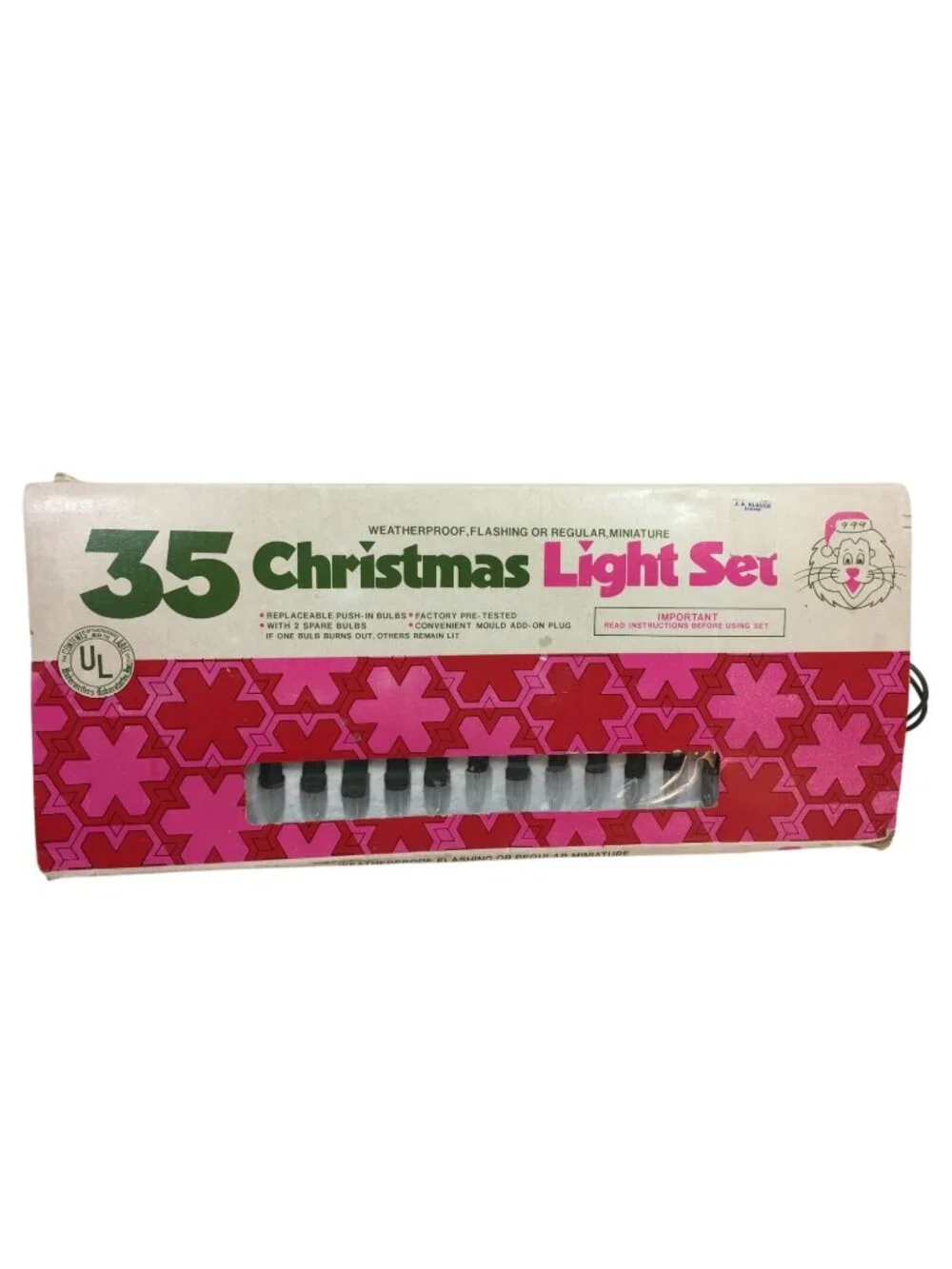 Vintage Christmas Light Set in Box Working 35 RDL Clear 25703 Moni Lights